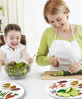 Mom and daughter preparing healthy meals with Sick 10 Inch Melamine Sectioned Plate For Portion Control And Keeping Calorie Intake In Check.