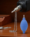 Blue Rubber Soft Cleaning Tool For Wristwatch Parts On The Go, Dust Air Blower Pump, pocket-size watch repair accessory next to tools