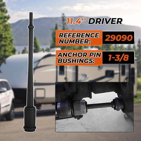 Anchor Pin Bushing Kit For One And Three Eighths Inch Pins With Eleven And A Half Inch Driver shown against a trailer background