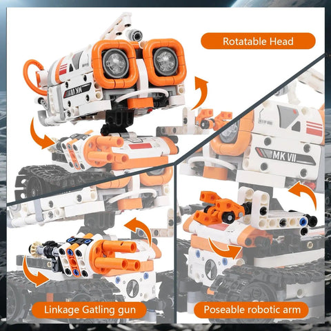 5-In-1 STEM Robotics Kit for Kids 6 Plus With Remote Or App Control Coding Robot showing rotatable head and poseable arm