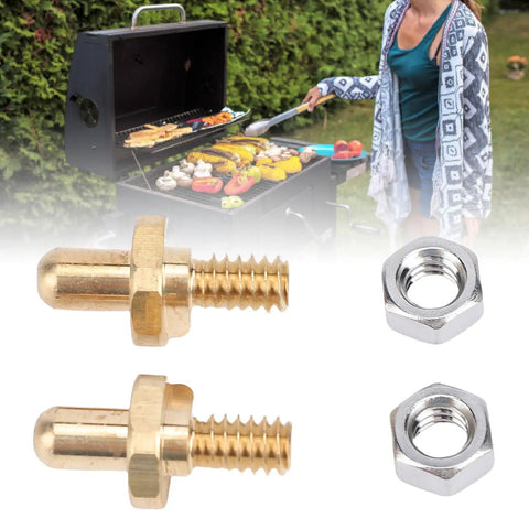 Stainless Steel Hinge Pin Replacement Kit For Summit Spirit Grills, 2 pcs with bolts and nuts, on a grill background