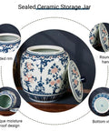 Large Ceramic Rice Jar And Flour Bin With Snap Lock Airtight Lids Authentic Chinese Good Fortune Design top view with rounded rim