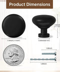 Product dimensions of 10 Pack Matte Black Cabinet Knobs And Solid Zinc Drawer Pulls For Kitchen Cabinets shown with a quarter for scale.
