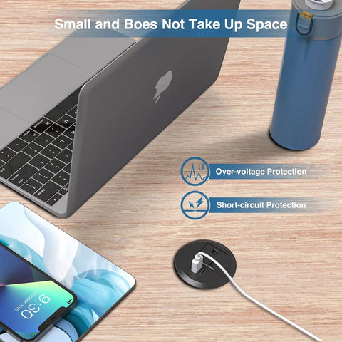 2 Inch Desk Power Grommet Outlet With USB C And USB A Recessed Power Strip For Office And Home 20W PD Fast Charge on desk