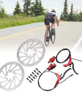 Upgrade Your Ride With This Heavy Duty Disc Brake Kit For Mountain Road And E Bikes Featuring Aluminum Alloy Hydraulic Mechanical Front Rear Setup Rock Solid Stops Tight Grip, showing two disc brakes and hydraulic components.