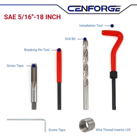 DIY Friendly 5/16-18 Inch Helicoil Thread Repair Kit With Carry Case 30-Piece Set showing drill bit and installation tools