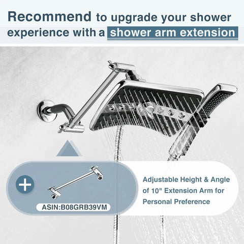 High Pressure Dual Shower Head Kit With Handheld And Rainfall Modes, 60 Inch Stainless Steel Hose, Chrome Finish displayed in shower