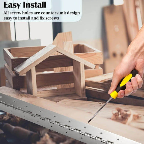 Tough As Nails Heavy Duty 16 Inch By 2 Inch Piano Hinge 0.047 Inch Thick Stainless Steel Two Pack Continuous Hinge shown installed