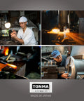 Collage of Japanese artisans crafting Japanese Kitchen Scissors All Purpose Heavy Duty Kitchen Shears with SK5 Steel.