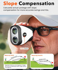 Person using High Precision Golf Rangefinder With Slope, Measures Up To 1200 Yards At 0.5 Yard Accuracy, 7X Magnification outdoors