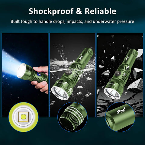 Beefy Underwater Dive Light for Scuba Gear IPX8 Waterproof 210 Feet Deep Sea Flashlight with Power Indicator Aluminum Body