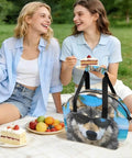 Insulated Lunch Box Tote Cooler Bag With Leakproof Design, Adjustable Shoulder Strap shown at picnic with wolf graphic design