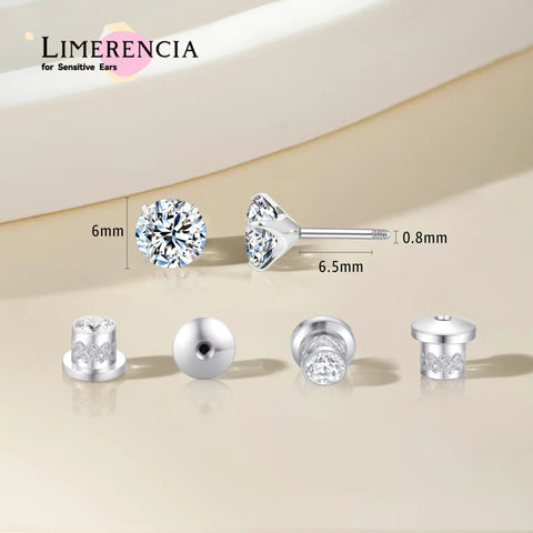 Badass Lab Created Moissanite Stud Earrings With Blazing Fire Sparkle Hypoallergenic Titanium Screw Back Set Up For Heavy Daily Drip And Smooth Flex Real Talk, 6mm stones, side view.