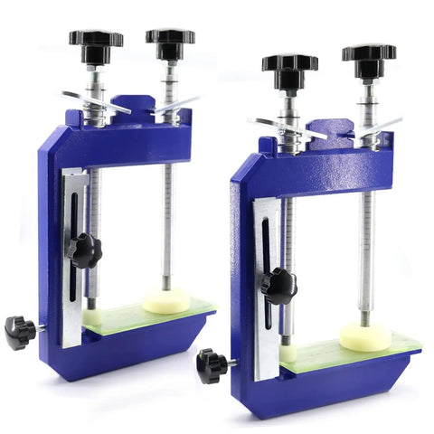 Two Pack 45 Degree Mitre Clamp For Granite Stone Marble Countertops Seam Splicing Pro Grade Heavy Duty 10 Inch Slab Installation Fixture 13cm Maximum Clamp Height Great For Man Made And Natural Stone Slabs, with blue body and adjustable screws