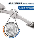 Beefy Heavy Duty Lid Support Hinges Soft Close Folding Lid Stay showing adjustable mechanism with Allen wrench for cabinets and more.