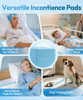 Extra Large Disposable Bed Pads 60 Pack 40 By 40 Inches Rock Solid Leakproof Incontinence Underpads shown for nursing, baby changing, and dog training.