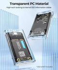 Transparent USB 3.0 mSATA SSD Enclosure With USB C To USB C And USB A Cable Supporting UASP Trim 5Gbps Up To 2TB, visible internals