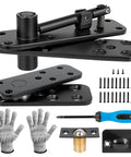 Heavy Duty Hidden Door Hinge Kit With 570 Lbs Load Bearing, 360 Degree Swing Pivot Hinge, stainless steel components shown