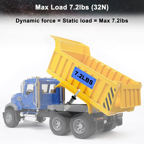Tiny But Mighty 12V Micro Linear Actuator lifting model truck bed, demonstrating 3 inch stroke, 32N thrust, 7.2lb load capacity