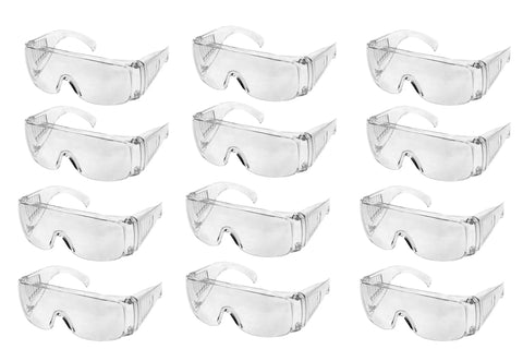 12 Pack Safety Glasses Over Eyeglasses With Anti Fog And Scratch Resistant ANSI Z87 Protective Eyewear displayed in rows