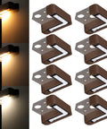Lit Right Angle Outdoor Step Lights 8 Pack for Corners and Walls LED Hardscape Lighting 3 Color Temperature shown in bronze finish