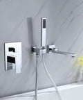 Wall Mounted Bathtub Faucet With Handheld Shower Solid Brass High Flow Tub Filler With 180 Degree Swivel Spout And Sprayer