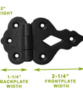 Antique Black Wrought Iron Hoosier Cabinet Hinges With Offset Design, heavy duty size labeled for DIY home upgrades, hardware included.