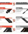 Comparison of upgraded and regular torch models highlighting thread connection, diameter, and painted finish differences.