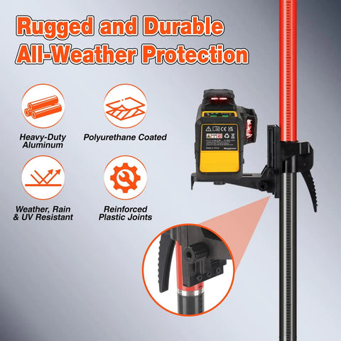 Telescoping Laser Level Pole Workhorse with rugged construction, universal mount, and polyurethane coating in focus