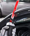 EZARC carbide reciprocating saw blade, 6-inch, 8TPI, red with white text, held by gloved hand near car tire