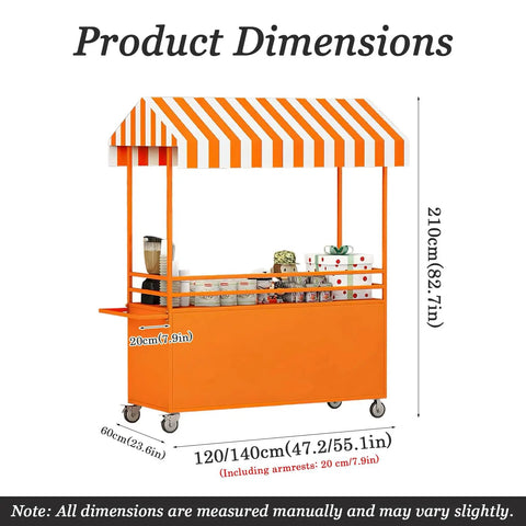 Dead On Mobile Food Cart With Retro Striped Awning And Slick Rolling Wheels For Street Vendors Portable Snack Stand dimensions diagram