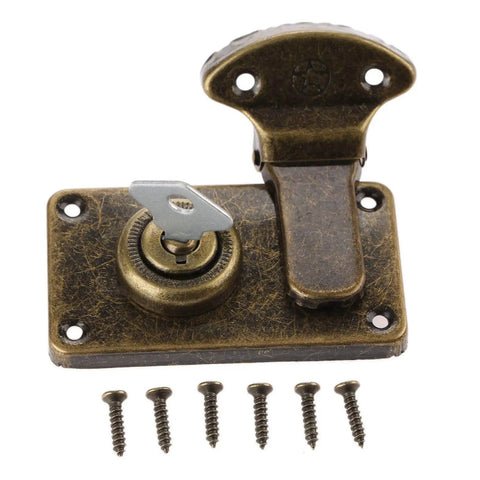 Vintage Metal Key Hasp Lock For Jewelry Box And Wooden Suitcase With Antique Toggle Latch And Key Screws Included