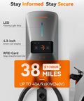 Level Up Your Daily Drive With This Badass 40 Amp Level 2 EV Charger Featuring Nema 14-50 Plug J1772 Connector Smart WiFi App. Display and RFID info.
