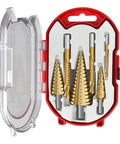 Heavy Duty Steel Twist Step Drill Bit Kit With Serrated Edges For Metal And Woodworking, 6-piece 4-32mm set in case