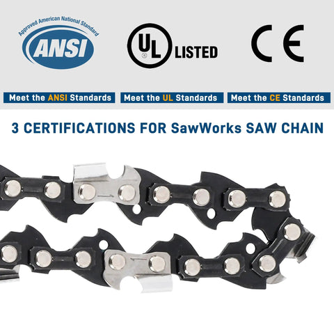 Three Eighths Inch Low Profile Fourteen Inch Chainsaw Chain In A Three Pack With Point Zero Four Three Inch Gauge And Fifty Two Drive Links certifications view