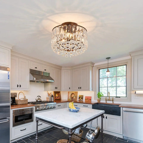 Lit Semi Flush Mount Bronze Crystal Ceiling Light With Crystal Tube Matte Antique Finish Modern Chandelier in kitchen