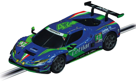 Blue Ferrari race car from Ferrari Power Racing Slot Car Track Set With Electric Power, 2 Hand Controllers and 2 Cars, 1:43 Scale.