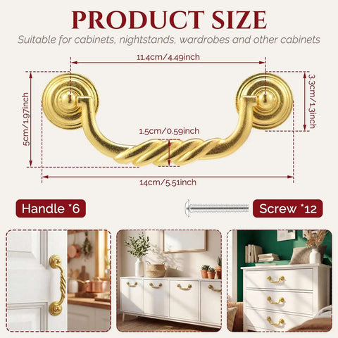 Six Pack 4.5 Inch Center To Center Drawer Pulls Antique Drop Bail Handles Vintage Style Gold Finish For Cabinet Cupboard Dresser