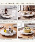 10 Inch Scalloped Marble Lazy Susan Hella Smooth Spinning Kitchen Turntable For Spices Oils And Condiments on a wooden table.