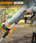 Person using the Upgraded Cordless Garden Tiller With Dual 2.0Ah Batteries, ergonomic handle design, in a garden.