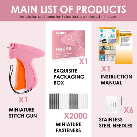 Main Components of Handheld Stitch Gun For Quick Clothing Fixes With Invisible 5mm Needle, Includes Needles, Fasteners, Manual