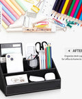 5 Piece Desk Organizer Set With PU Leather Finish Looks Slick And Keeps Your Desk Ultra Tidy Multifunction Storage Box