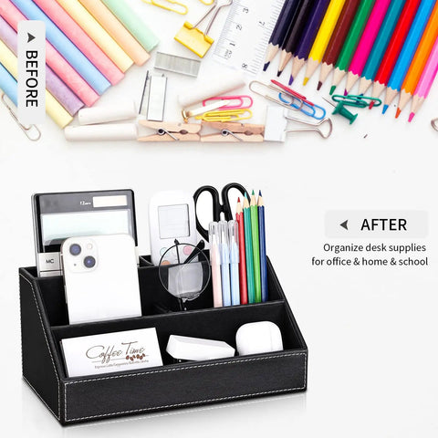 5 Piece Desk Organizer Set With PU Leather Finish Looks Slick And Keeps Your Desk Ultra Tidy Multifunction Storage Box