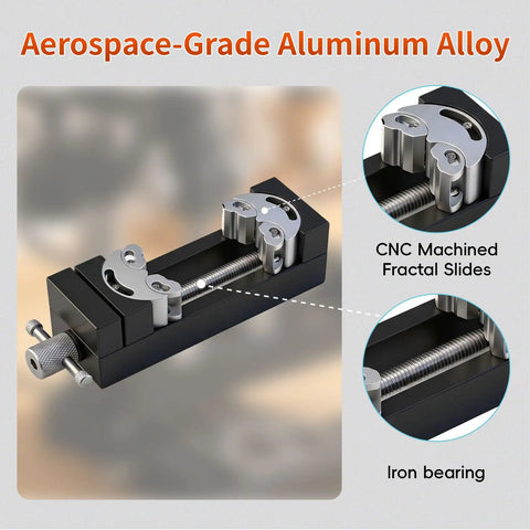 Slick Self Adjusting Mini Drill Press Vise With Dual Jaw Adaptive Clamp For Irregular And Round Shapes That Locks Down Tight Without Marring Workpieces A Badass Shop Essential showing aerospace-grade aluminum alloy construction and CNC machined components.