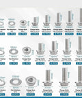 Heavy Duty 304 Stainless Steel Flange Bolts And Nuts Kit For Furniture, corrosion resistant fasteners, various sizes displayed