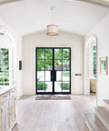 Entryway with Bohemian Wood Beaded Chandelier Three Light Pendant With White Finish, Rustic Boho Style Lighting