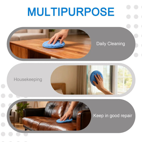 Using 6 Pack 5 Inch Microfiber Wax Applicator Pads with Finger Pocket for easy cleaning on wood, glass, and leather surfaces.