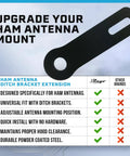 Close-up of Top Tier Ham Antenna Ditch Bracket Extension Mount made of durable powder coated steel for ham antennas.