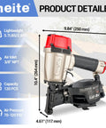 Lightweight Pneumatic Roofing Nailer 15 Degree Coil Nail Gun Slides Between Rafters Without Killing Your Shoulders Handles Asphalt Shingles Like A Champion For Brutal Steep Roof Days with dimensions and specifications.