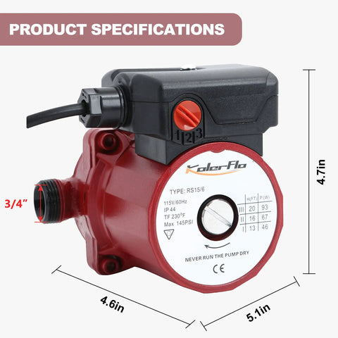 Hot Water Recirculating Pump With Stainless Steel Head And Aluminum Housing Three Quarter Inch NPT 93 Watt